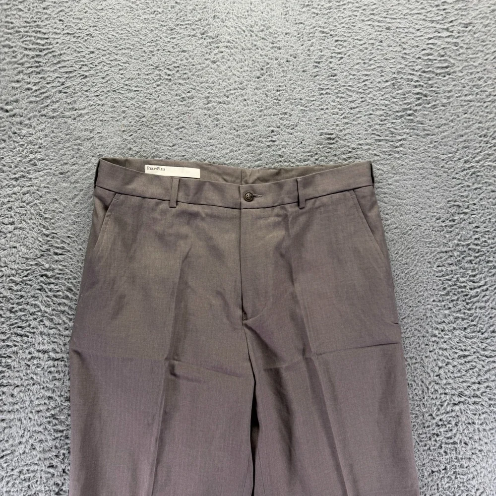 Perry Ellis Pant Mens 34x30 Brown Polyester Dress Straight Preppy Formal Career